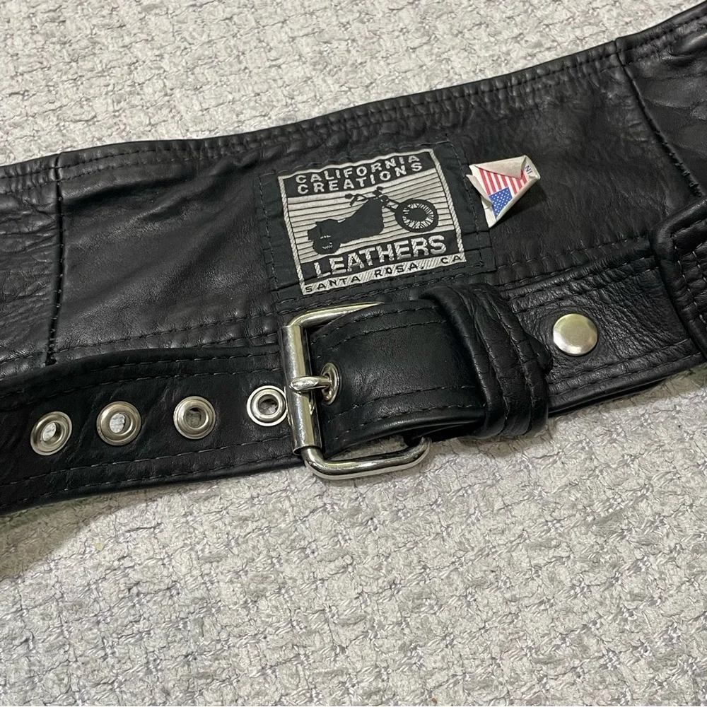 Vintage California Creations Black Leather Chaps Riding Pants Motorcycle Mens L